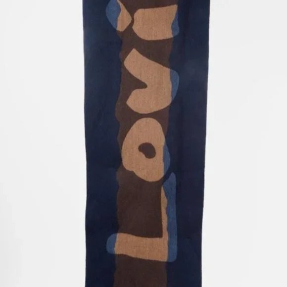 Louis Vuitton Navy Brown Letters Wool Scarf - Picture 4 of 7